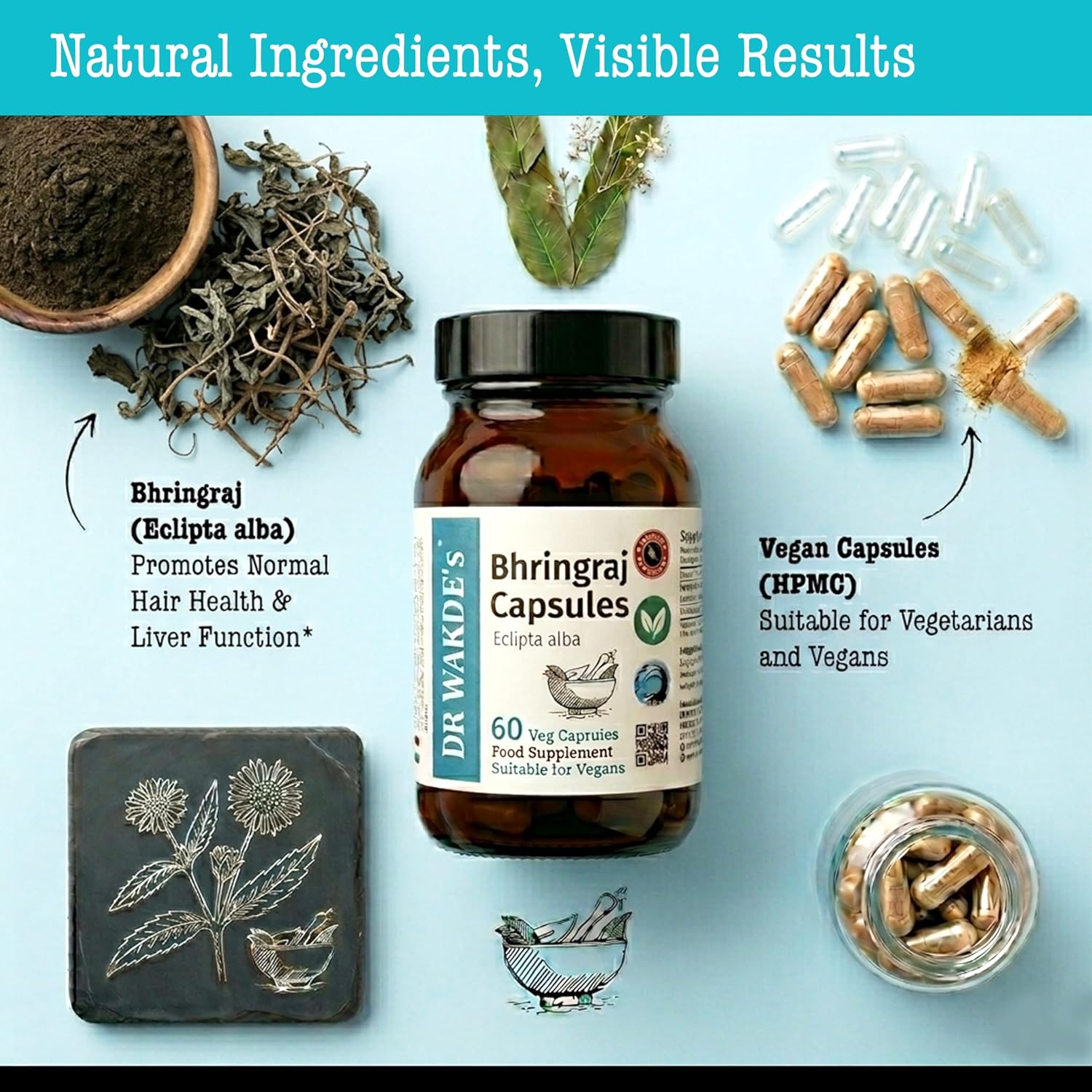 DR WAKDE's Bhringraj - Eclipta Alba Capsules - Hair & Liver Support - 60 Vegan Capsules