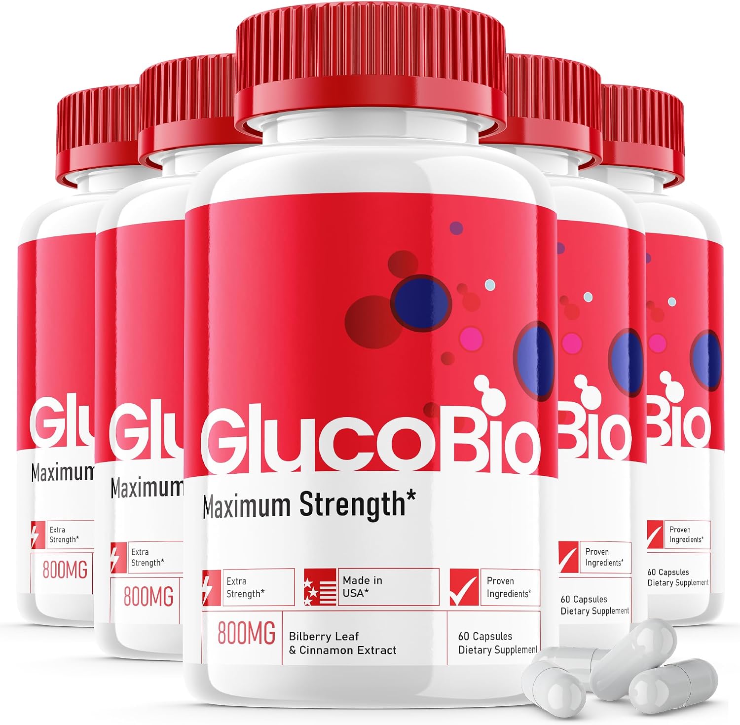 Glucobio Cápsulas (5 Paquetes) - Suplemento Nutricional de Gluco Bio, 300 Cápsulas