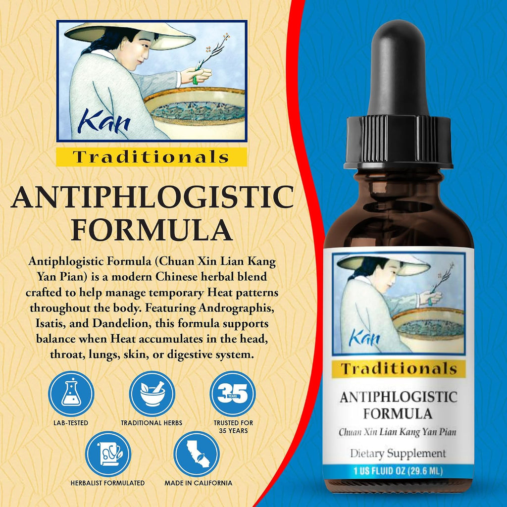 Kan Herbs Company Antiphlogistic Formula – Mezcla Herbal Tradicional China para Apoyar el Equilibrio Térmico y la Comodidad Pulmonar y Digestiva, Extracto Líquido, 1 fl oz (30 ml)