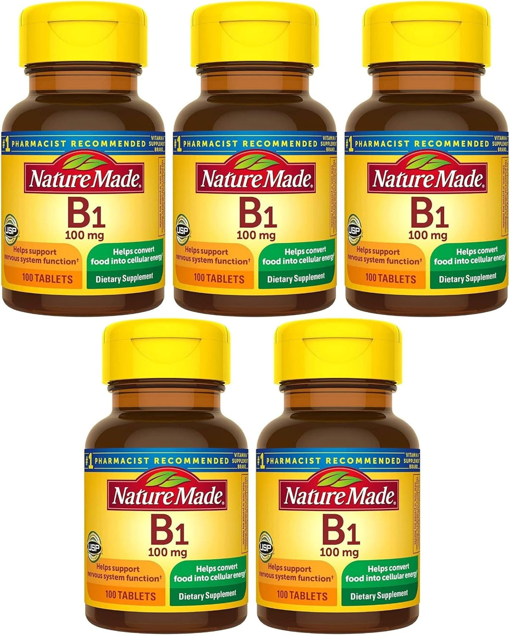Nature Made Vitamina B1 100 mg, Suplemento Alimenticio para el Apoyo al Metabolismo Energético, 100 Tabletas, 100 Días de Suministro