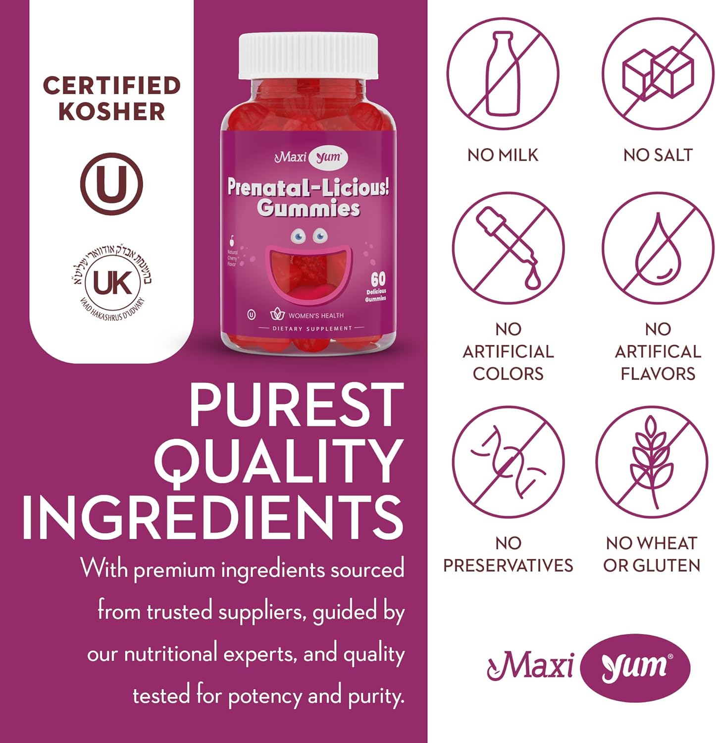 Maxi Health Gomitas Prenatales Orgánicas para Mujeres - Sabor Cereza, 60 Unidades