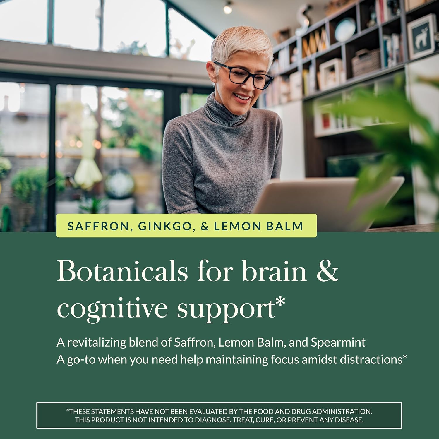 Gaia Herbs Nootropic Focus - Suplemento de concentración con Azafrán, Melisa y Ginkgo - 40 Cápsulas Líquidas