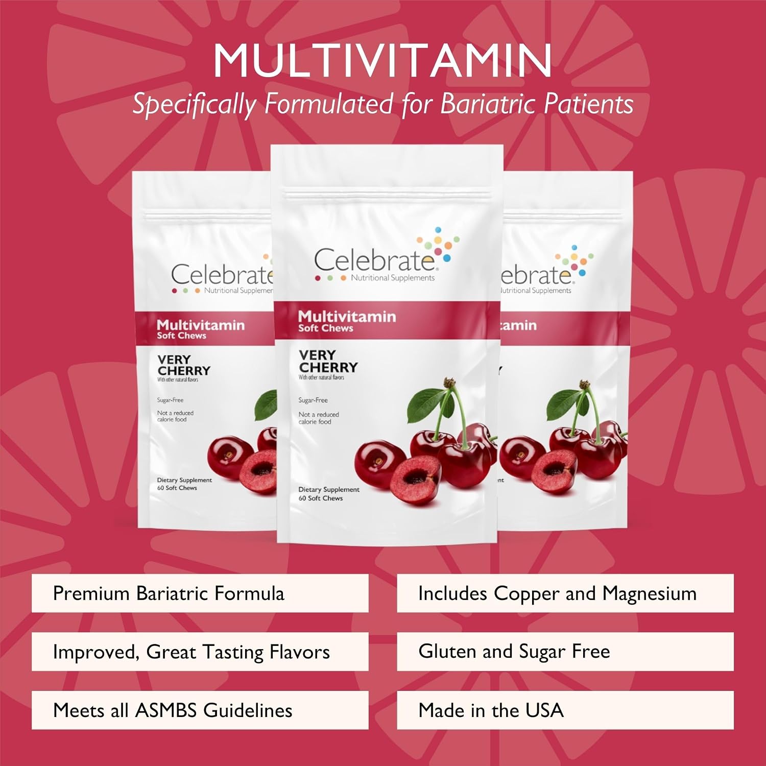 Celebrate Vitamins Multivitamínico Bariátrico Soft Chews - Cherry - 180 chews