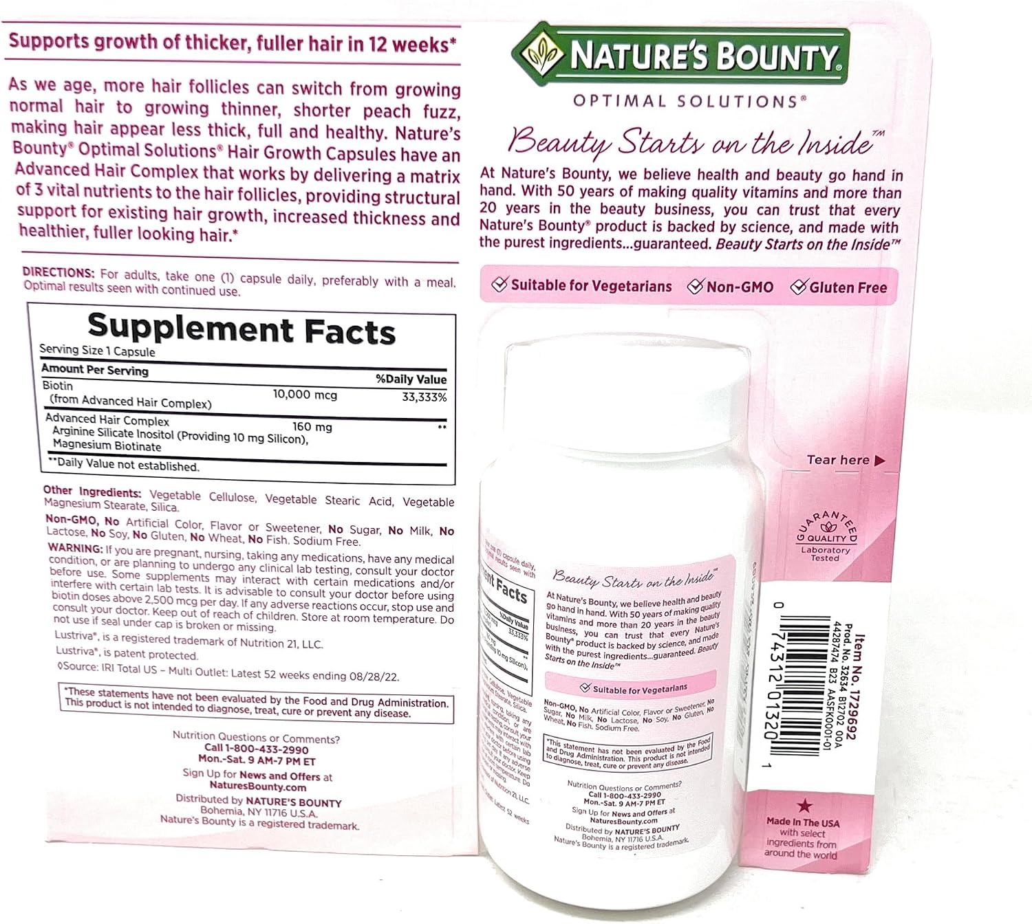 Nature's Bounty Suplemento para el Cabello con Biotina, Silicio y Arginina, 90 Cápsulas