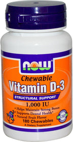 NOW Foods Vitamina D-3 1.000 UI 180 Comprimidos Masticables (Paquete de 2)