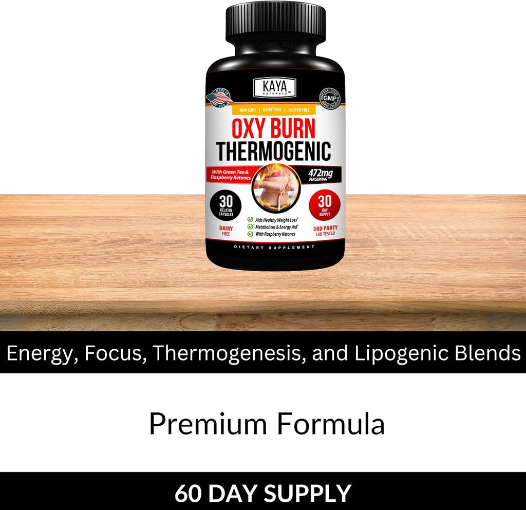 Kaya Naturals Oxy Burn - Fórmula Termogénica Herbal para un Estilo de Vida Activo – No-GMO y Sin Gluten – 30 Comprimidos