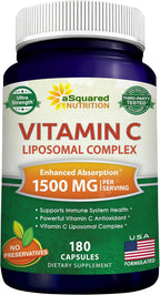 aSquared Nutrition Complejo Liposomal de Vitamina C - 1500mg - 180 Cápsulas - Alta Absorción - 90 Dosis