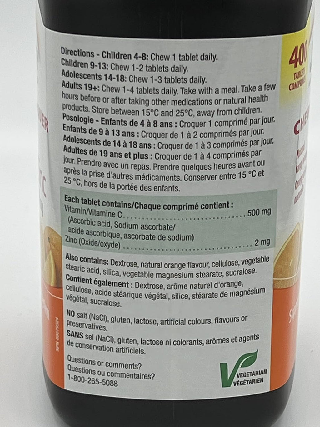Jamieson Vitamina C + Zinc 600mg Masticable Sabor Naranja Natural - 340 Comprimidos