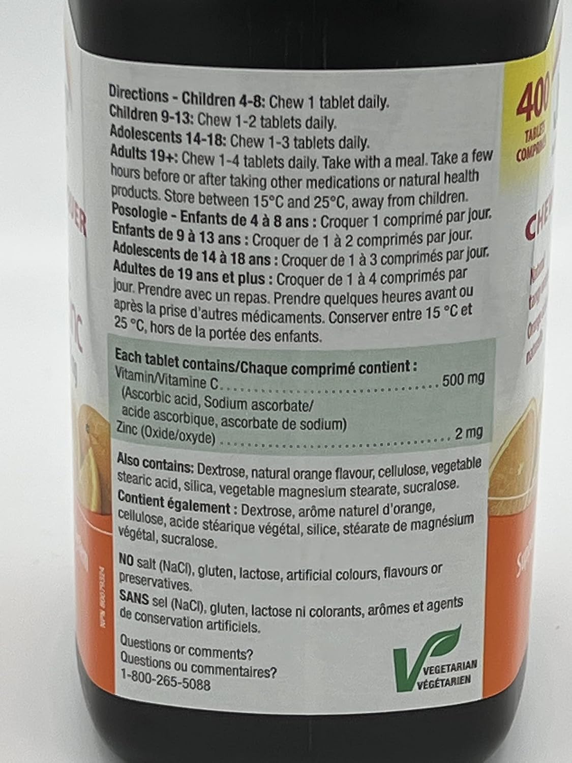 Jamieson Vitamina C + Zinc 600mg Masticable Sabor Naranja Natural - 340 Comprimidos