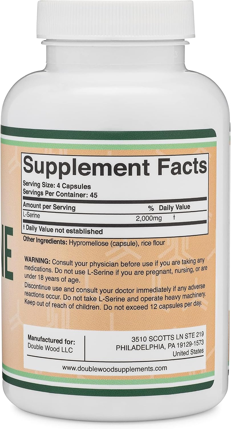 L-Serine 2,000 mg por ración - 180 cápsulas - Double Wood Supplements