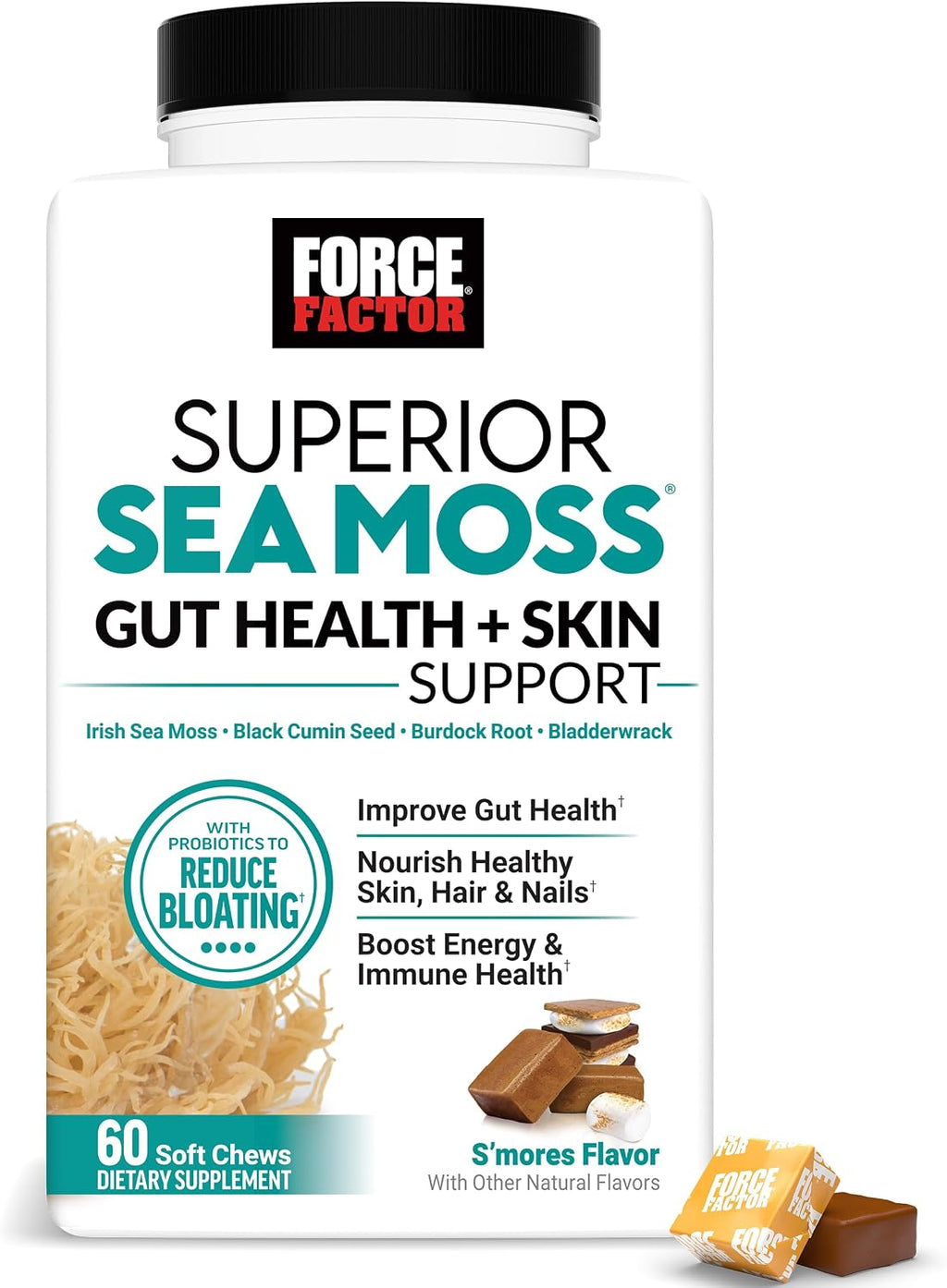 Force Factor Sea Moss Soft Chews - Complemento de musgo marino irlandés con antioxidantes, sabor a caramelo salado, 30 gomitas blandas