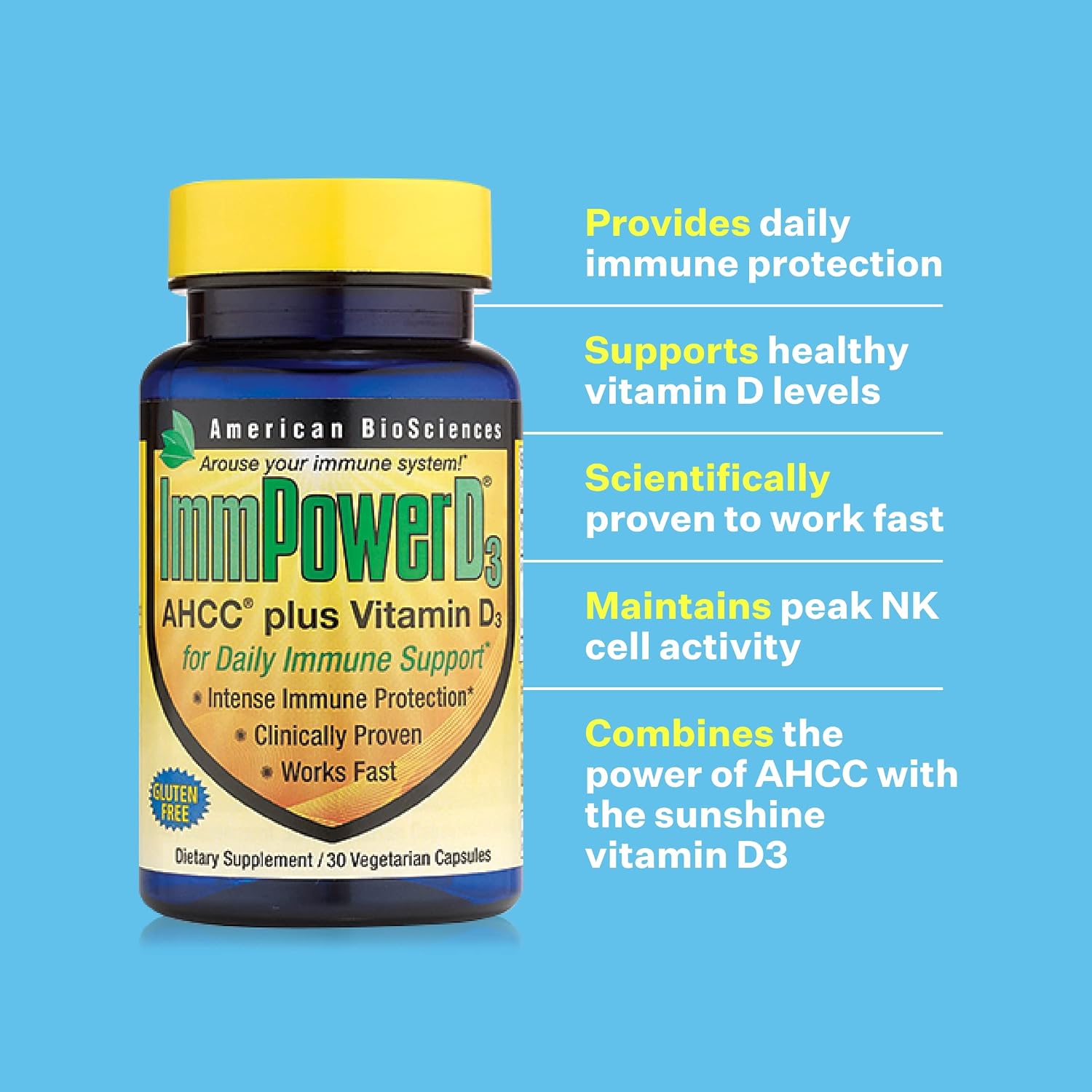 American BioSciences ImmpowerD3 AHCC + Vitamina D3, 30 Cápsulas