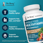 Dr. Berg Whole Food Multivitamin con Minerales - Multivitamínico Diario para Hombres y Mujeres - Incluye Mezcla Premium de Frutas y Verduras con Folato, Ácido Alfa Lipoico y Más - 60 Cápsulas