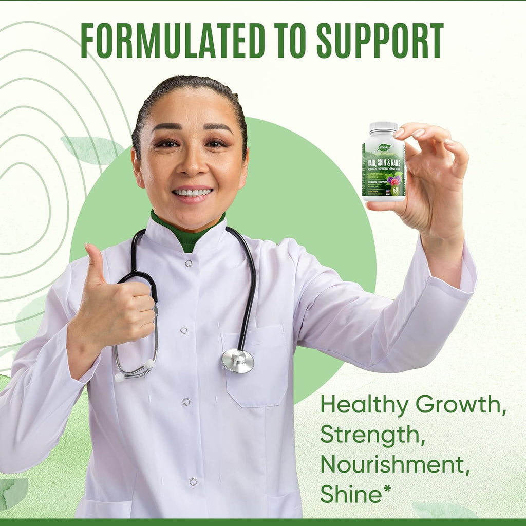 YEVANI 100% Puro Vitaminas para Cabello, Piel y Uñas con Biotina - Fórmula Super Blend