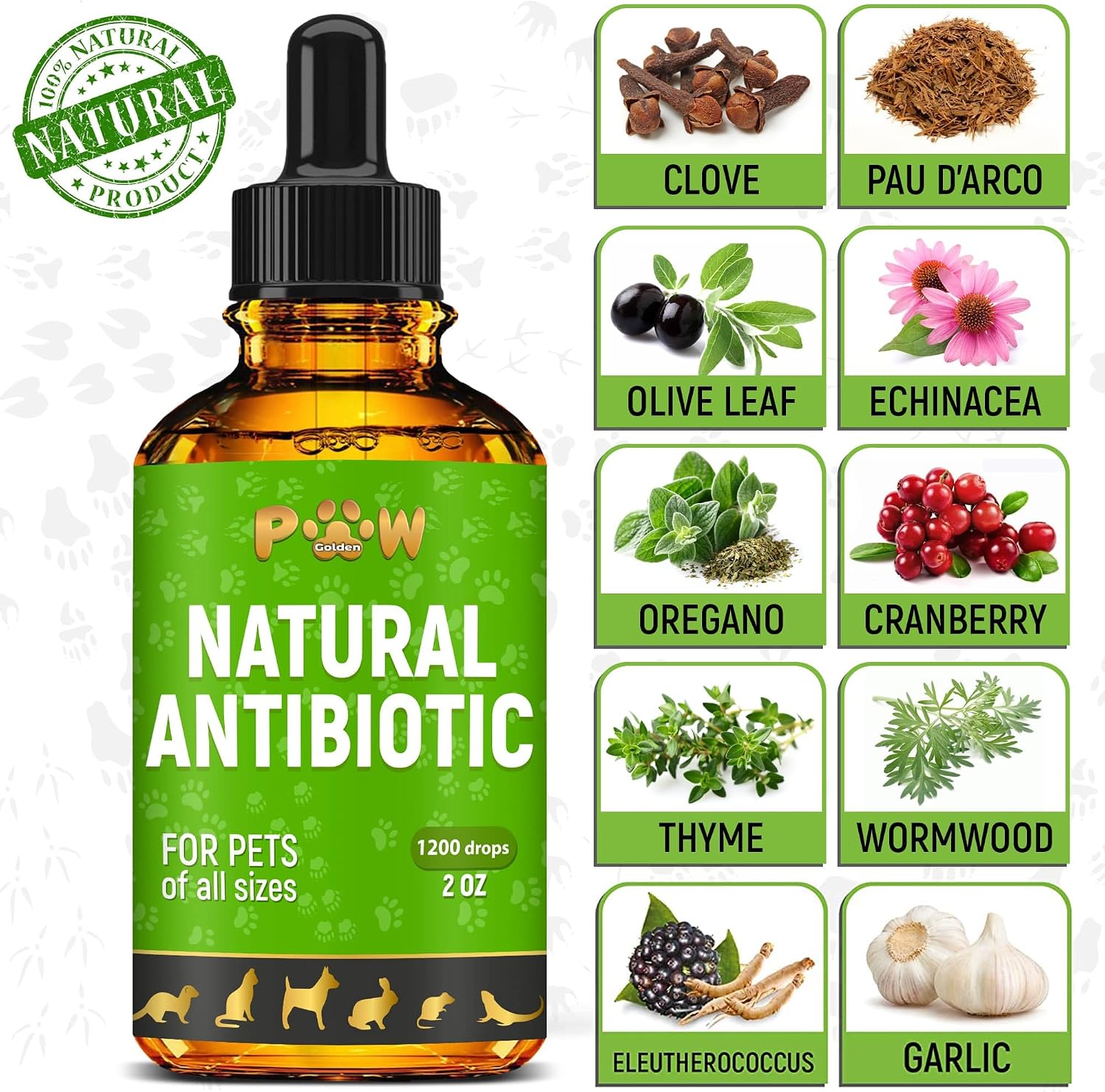 Golden Paw Antibióticos Naturales para Perros y Gatos – Gotas Orales – 2 oz (59 ml)