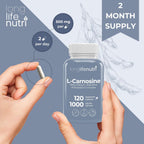 LongLifeNutri L-Carnosina 1000mg - Beta-Alanil-L-Histidina para Energía Celular y Claridad Mental, 120 Cápsulas Vegetarianas (2 Meses)