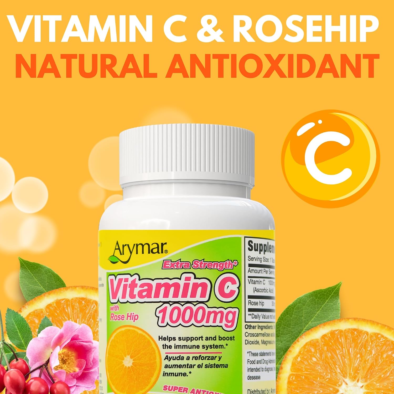 Arymar Vitamina C 1000 mg con Extracto de Rosa Mosqueta 30 mg - 60 Comprimidos