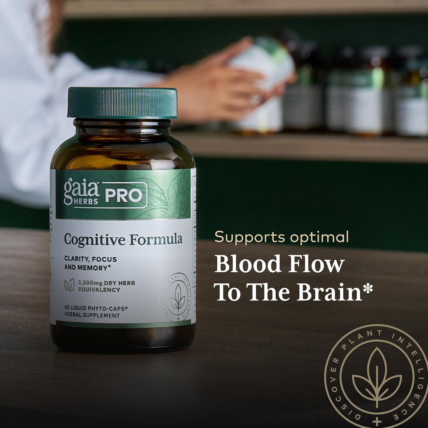 GAIA HERBS PRO Fórmula Cognitiva - Apoyo Cerebral y Circulación Sanguínea - 60 Cápsulas Líquidas