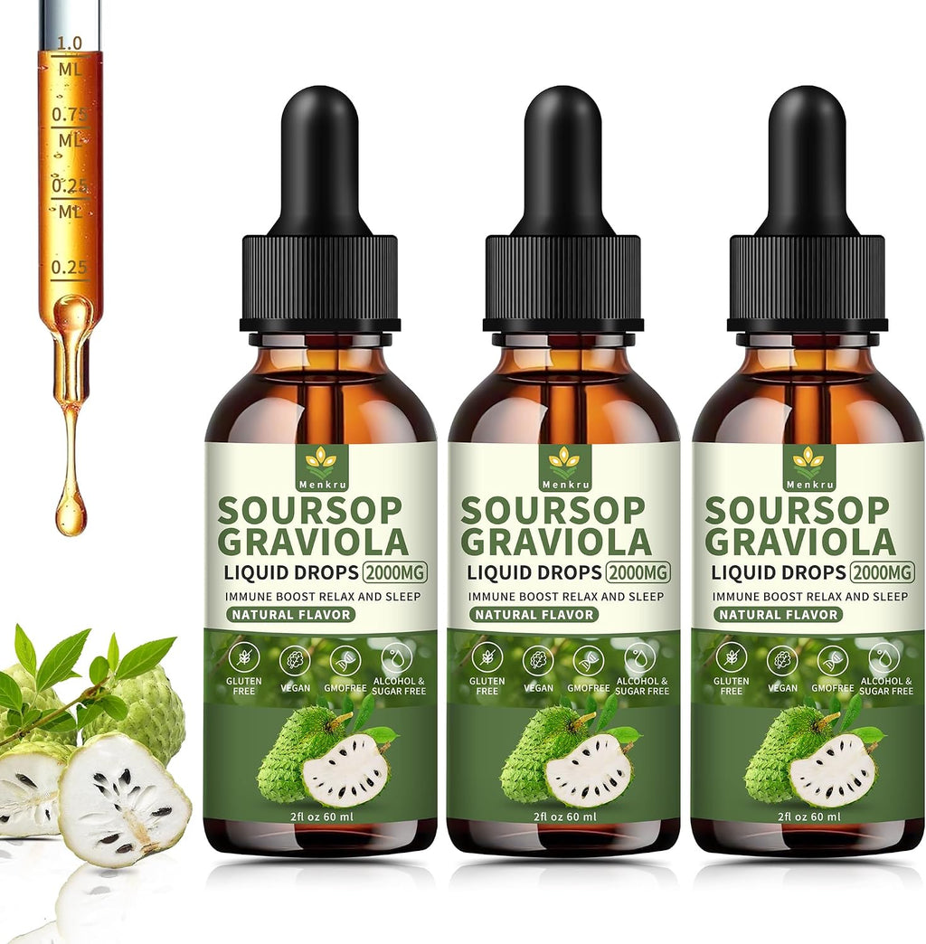 Menkru Soursop Bitters Gotas Líquidas Multivitamínicas - Extracto Orgánico de Hojas de Guanábana con Vitamina C, 60 ml (2 Fl Oz)