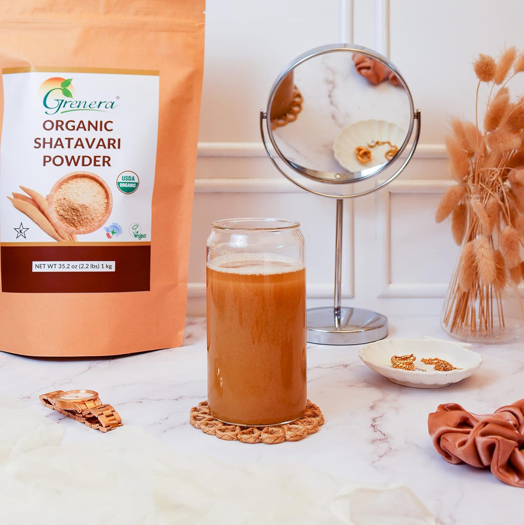 Grenera Organic Shatavari Powder - Raíz de Shatavari Orgánica USDA - Un Solo Ingrediente, Sin OGM, Sin Gluten - Asparagus racemosus - Fácil de Mezclar - Bolsa Resellable de 1 kg