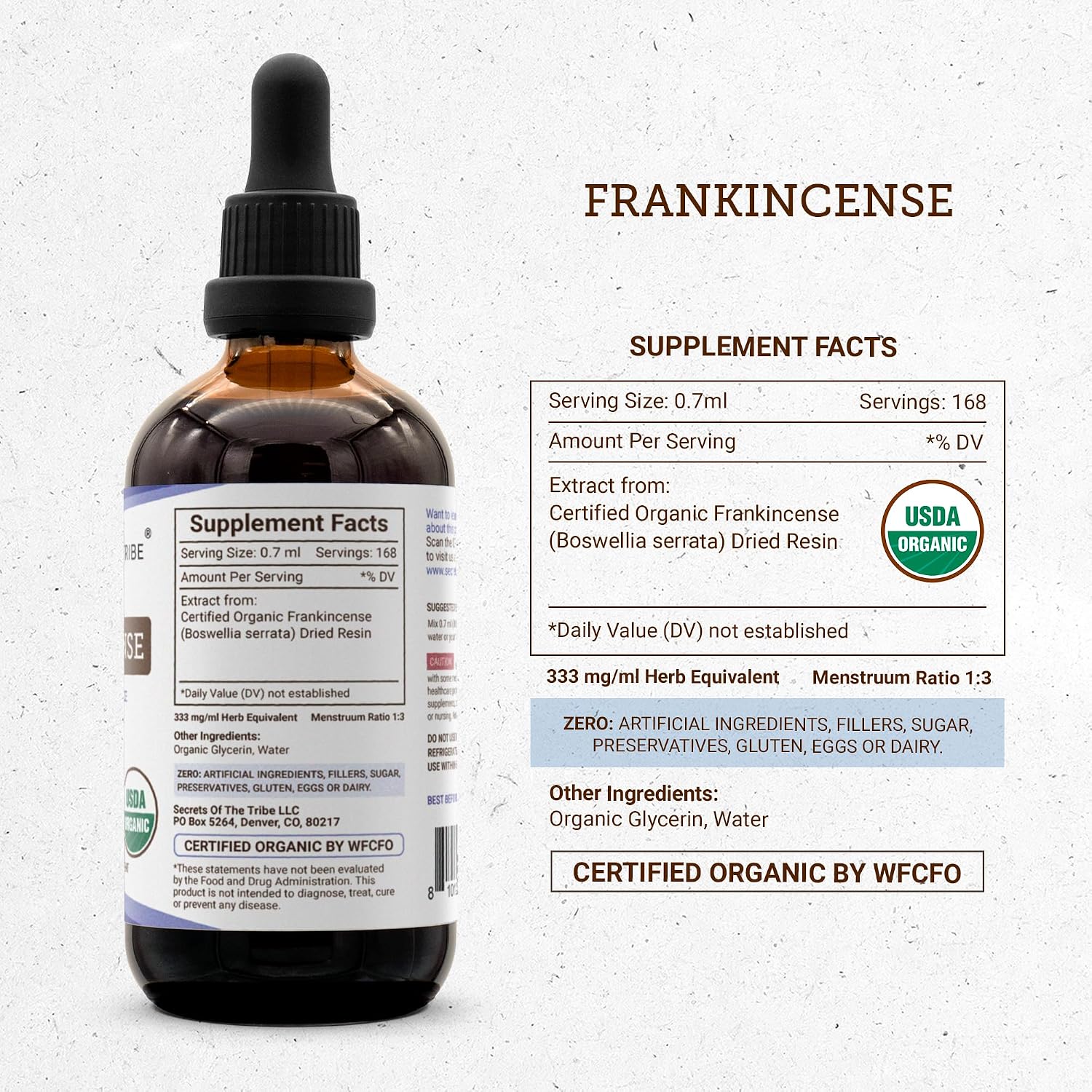 Secrets of the Tribe Incienso Orgánico - Extracto sin Alcohol, Alta Potencia, 118 ml