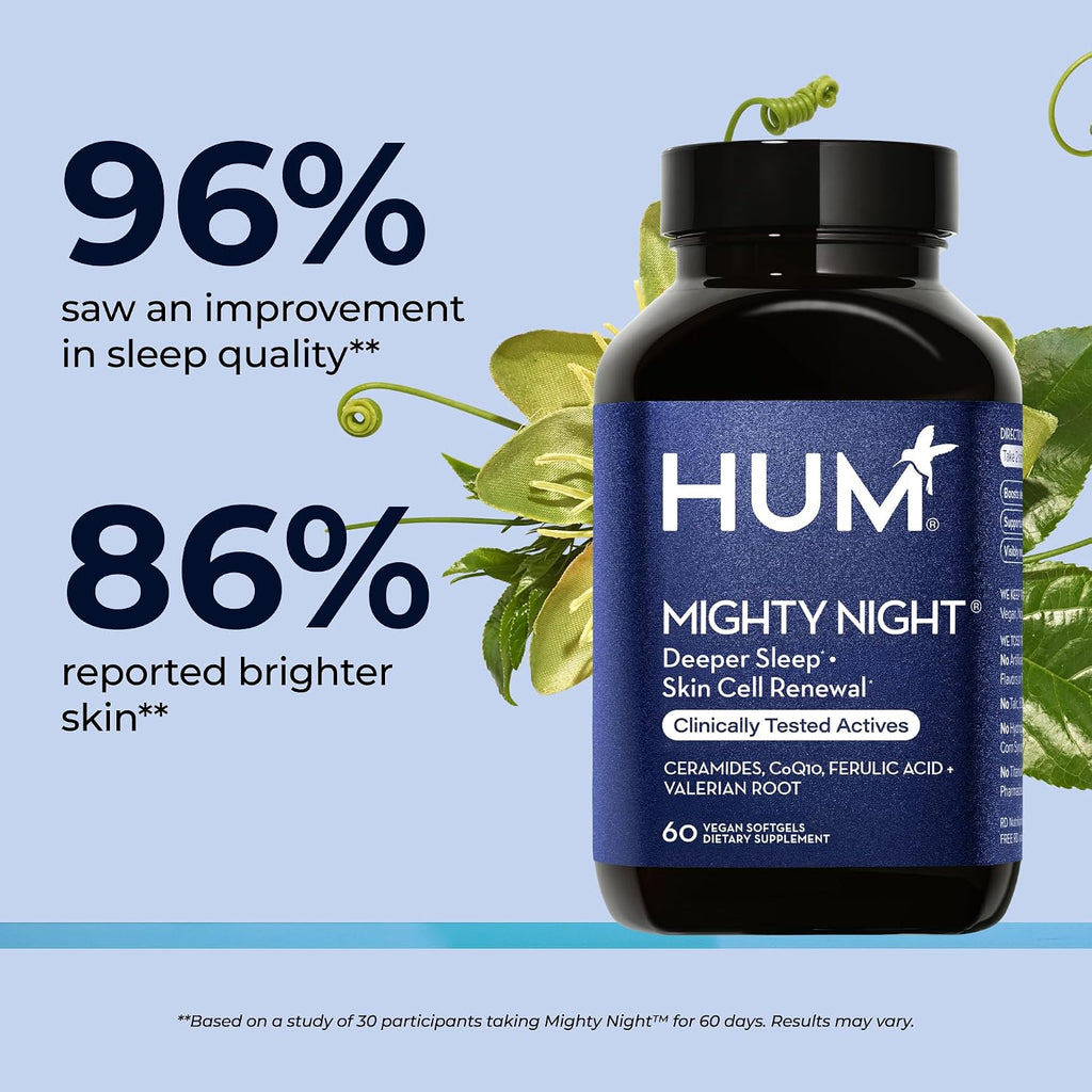 HUM Mighty Night - Suplemento Nocturno para el Sueño y el Cuidado de la Piel, 60 Cápsulas Veganas