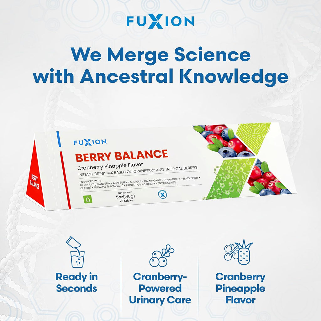 FuXion Berry Balance | Bebida Funcional para el Tracto Urinario | Probióticos y Antioxidantes | Sabor a Bayas Mixtas | 28 Sticks