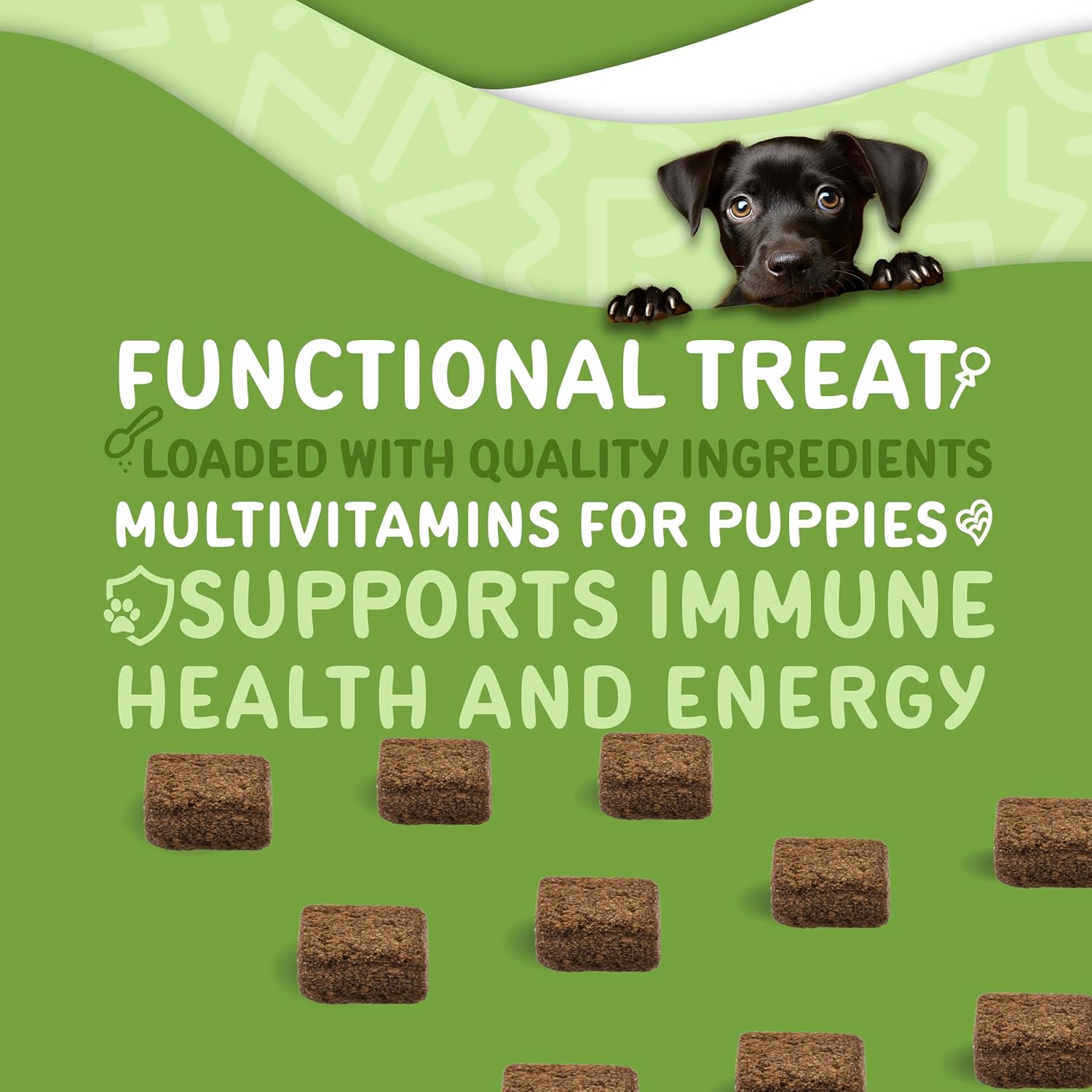 Waggedy Daily Essentials Puppy – Golosinas multivitamínicas para cachorros (60 unidades)