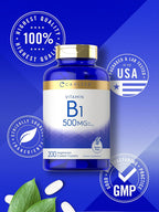 Carlyle Tiamina (Vitamina B1) 500 mg | 200 Comprimidos Vegetarianos | Sin Gluten y No Transgénico