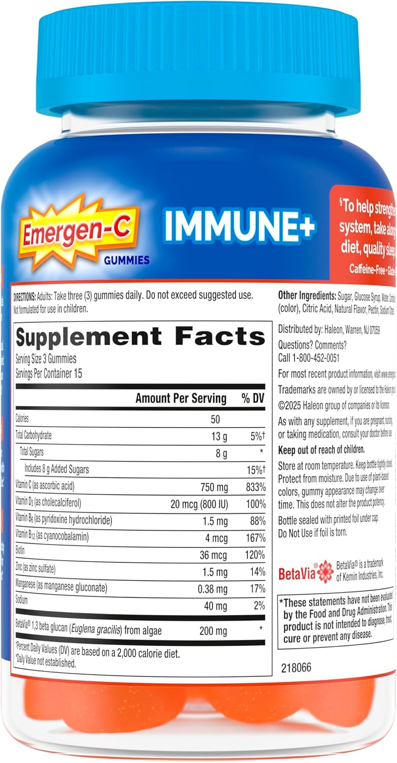 Emergen-C Immune+ Triple Action Gominolas - 45 unidades - Sabor Naranja