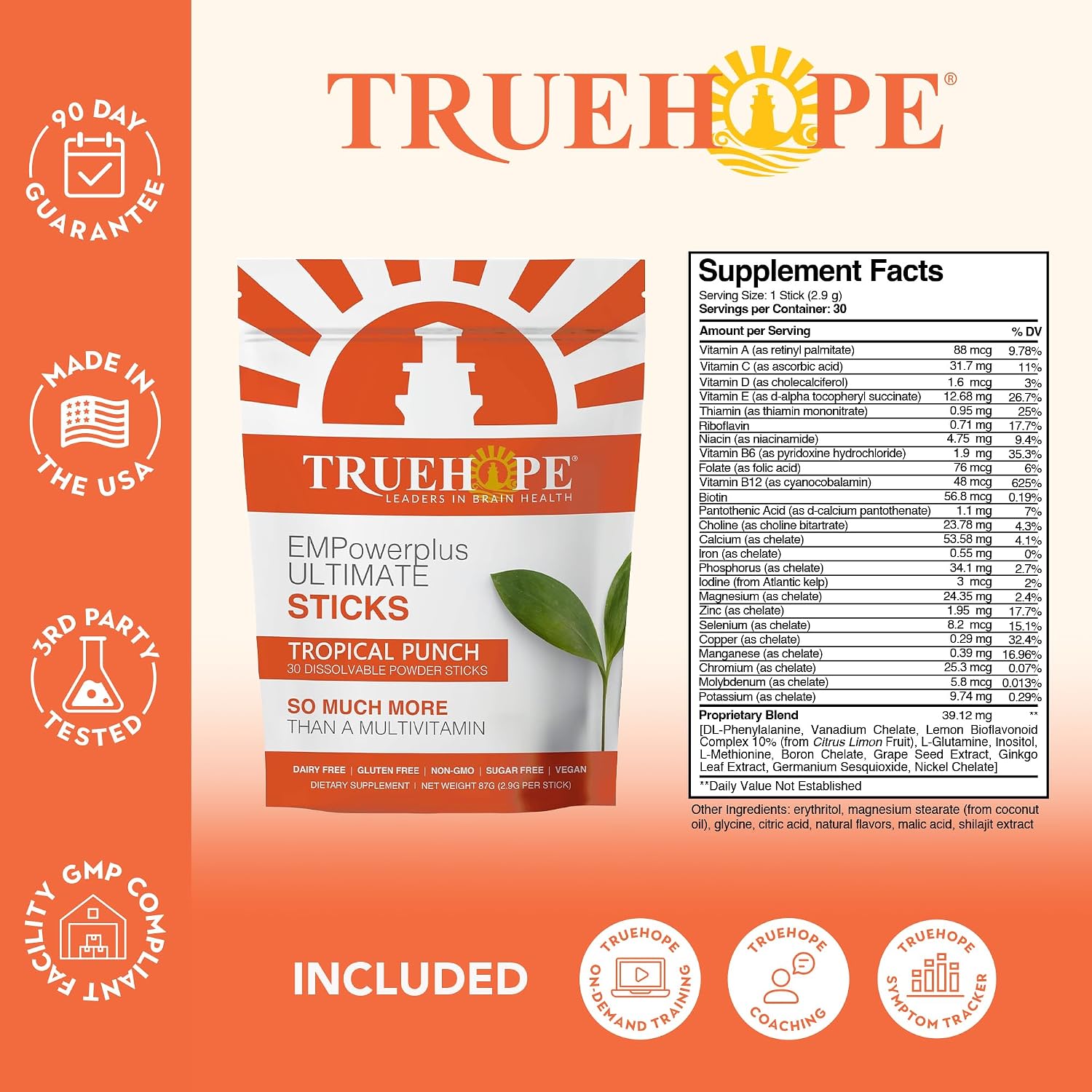 Truehope Multivitamínico Nootropic con Inositol - EMPowerplus Ultimate Sticks - 30 sticks (Tropical)