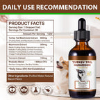 Cola de Pavo para Perros, Rápida Absorción - Gotas con Cúrcuma y Probióticos para el Sistema Inmunológico, Digestivo y Articular - 60ml