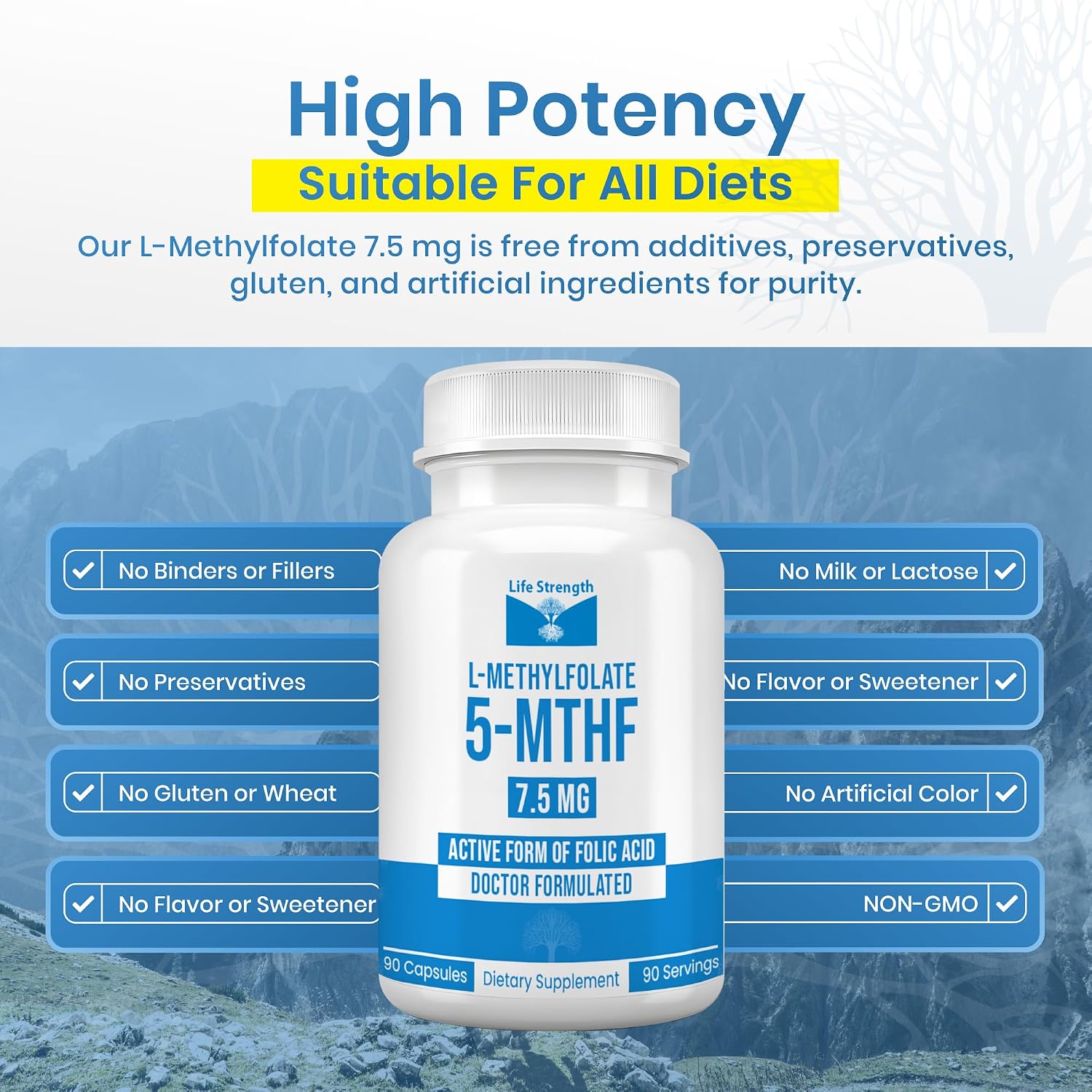 LifeStrength L-Metilfolato 7.5mg - 90 Cápsulas - Complemento de Folato Metilado Bioactivo