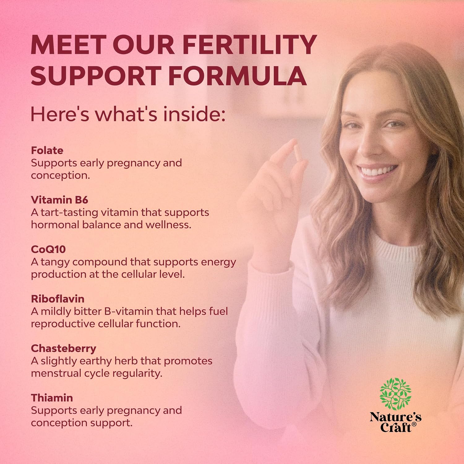 Natures Craft Suplemento de Fertilidad Femenina con Multivitamínicos Prenatales - 120 Cápsulas