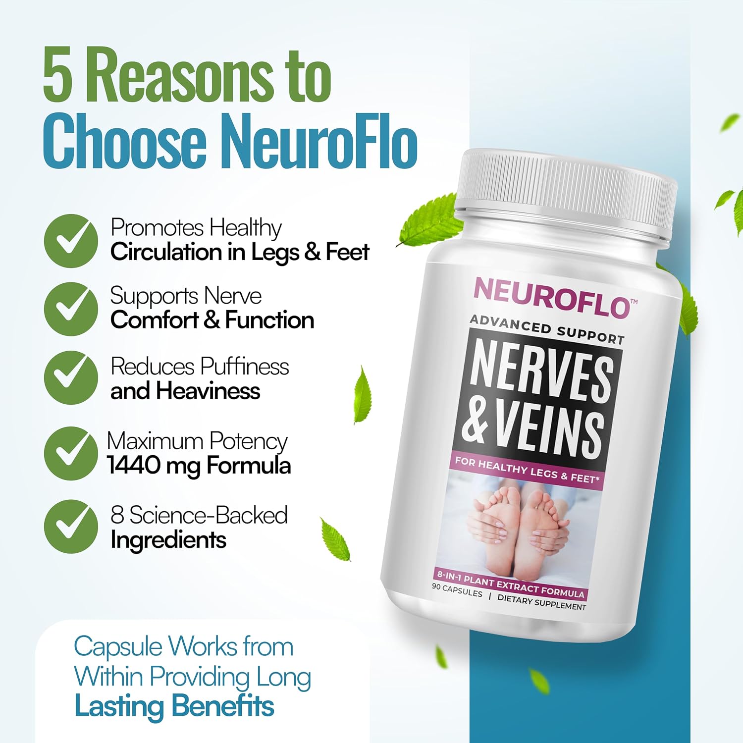 Mizzle NeuroFlo Suplemento para la Circulación de Piernas con Castaña de Indias y Diosmina