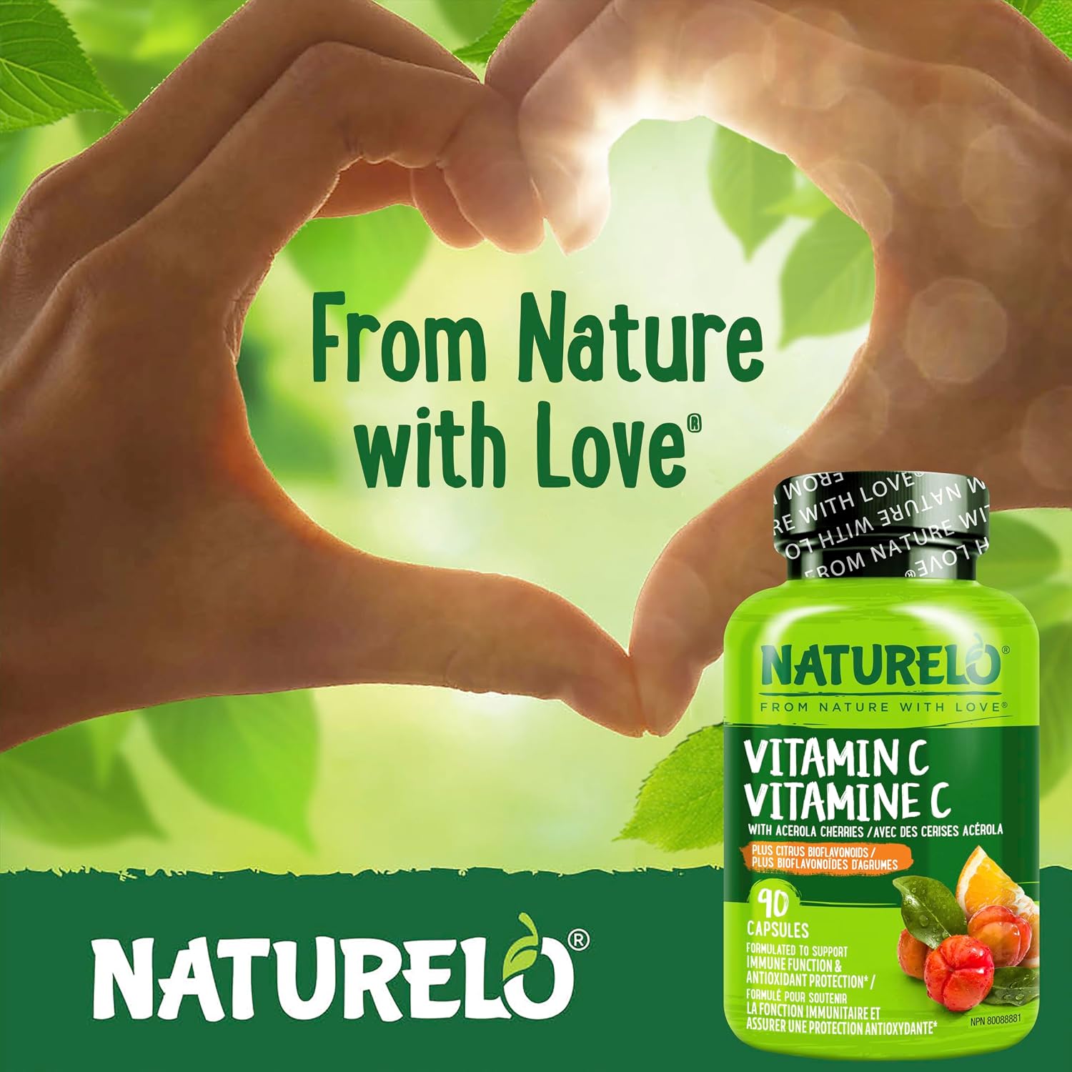 NATURELO Vitamin C with Organic Acerola Extract and Citrus Bioflavonoids - Vegan Supplement - 500 mg per Capsule - 90 Capsules