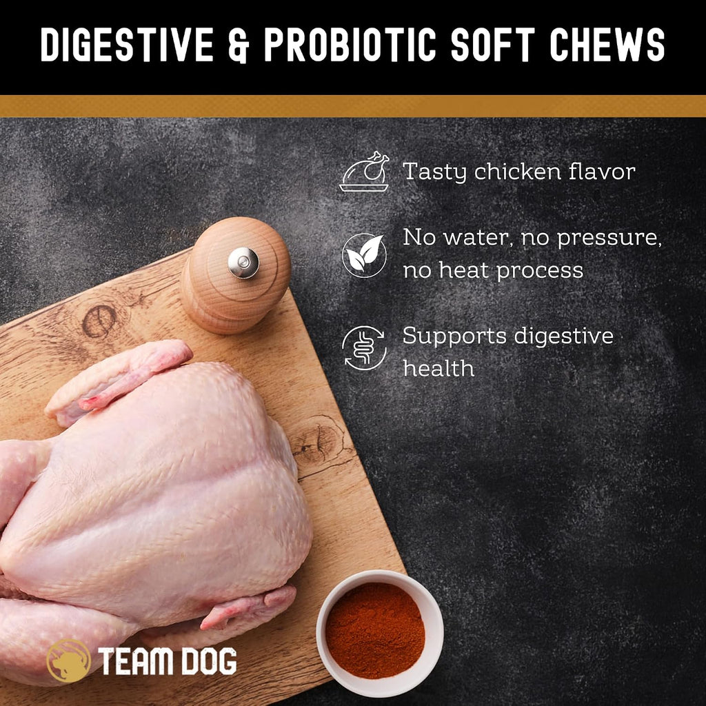 Team Dog Probióticos para Perros - Masticables Digestivos con Enzimas - 120 unidades