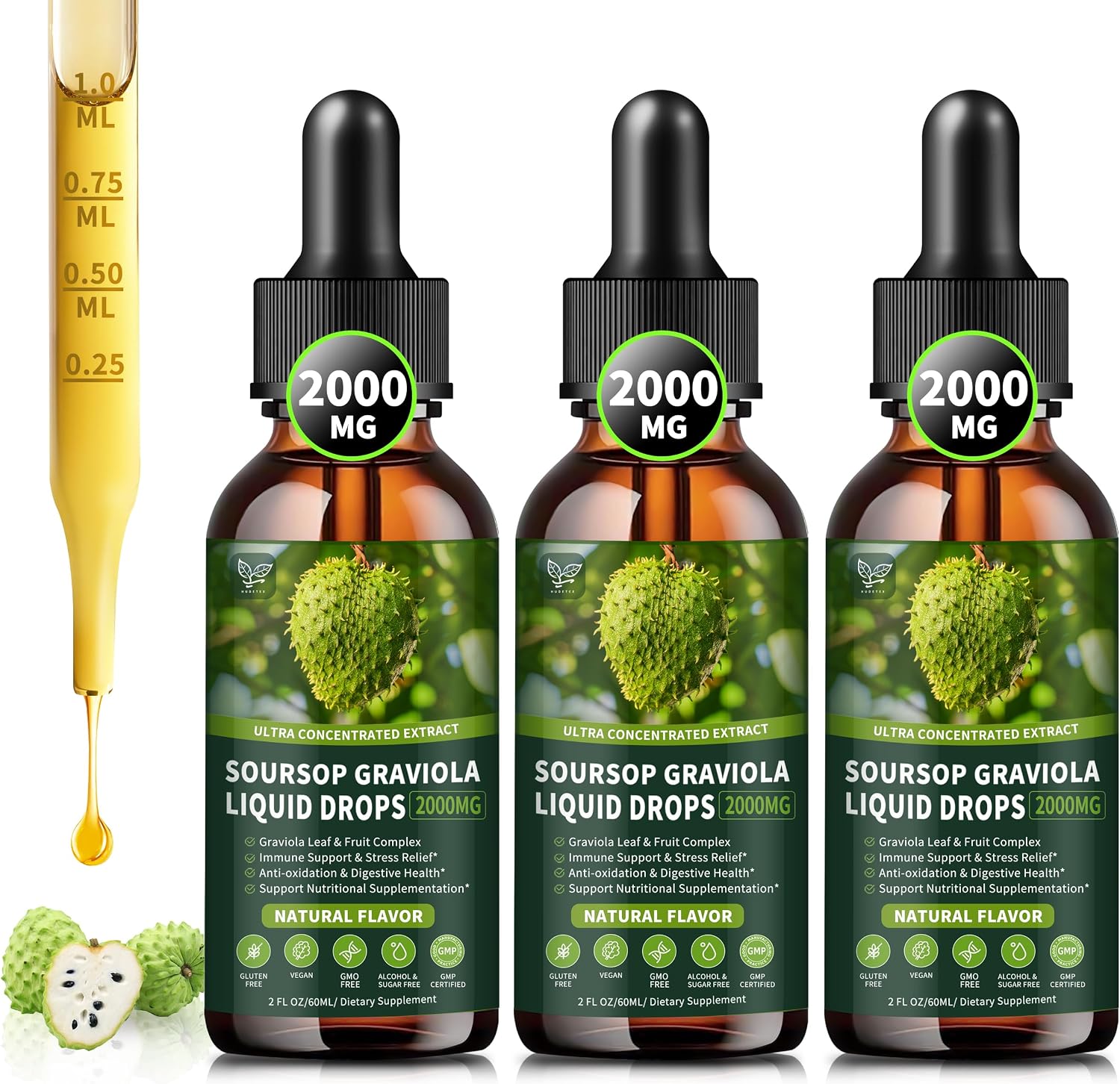 Gotas Líquidas de Graviola Orgánica 2000mg con Vitamina C