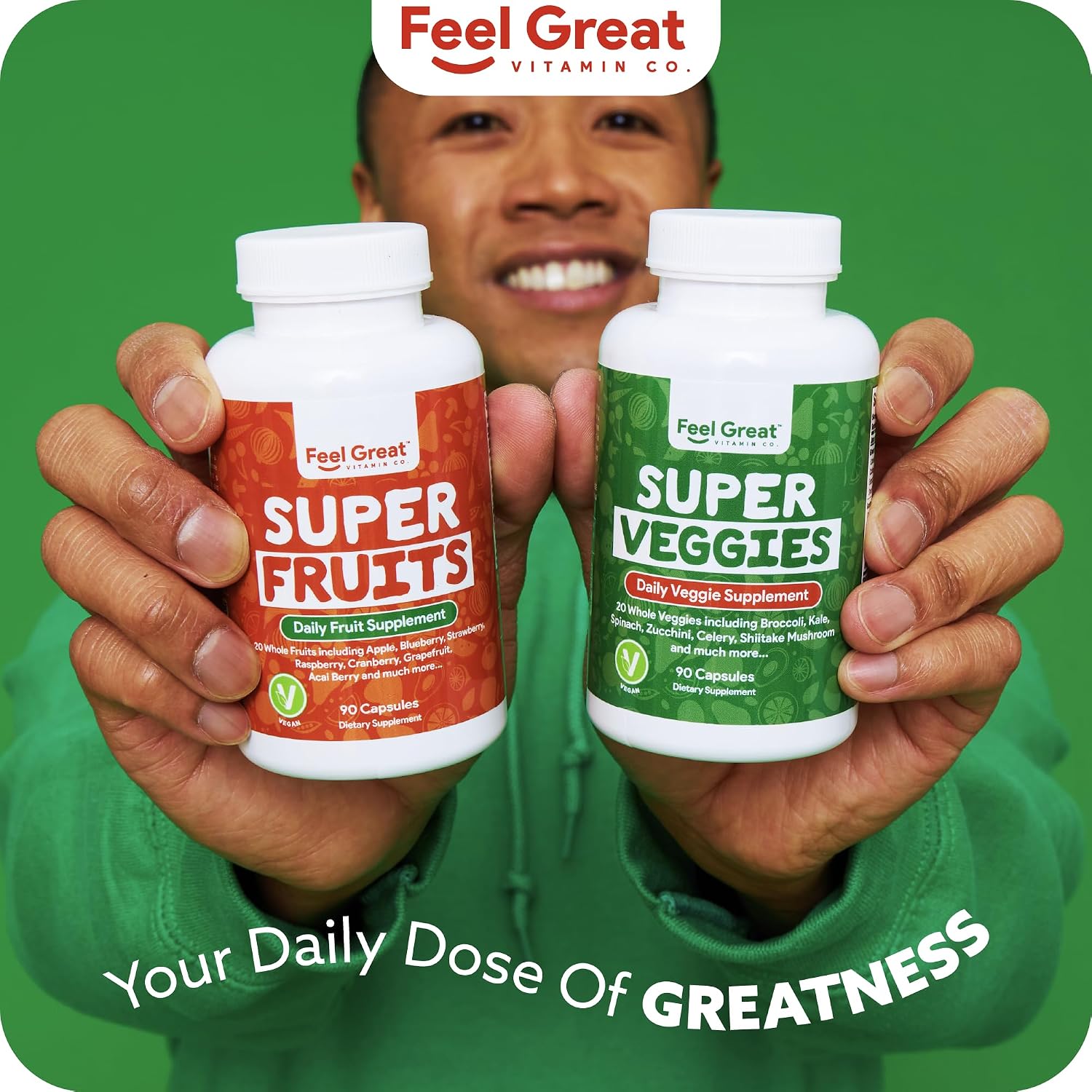 Feel Great Fruit and Vegetable Supplements - 20+ Super Reds & Greens, 180 Comprimidos (2 Envases de 90)