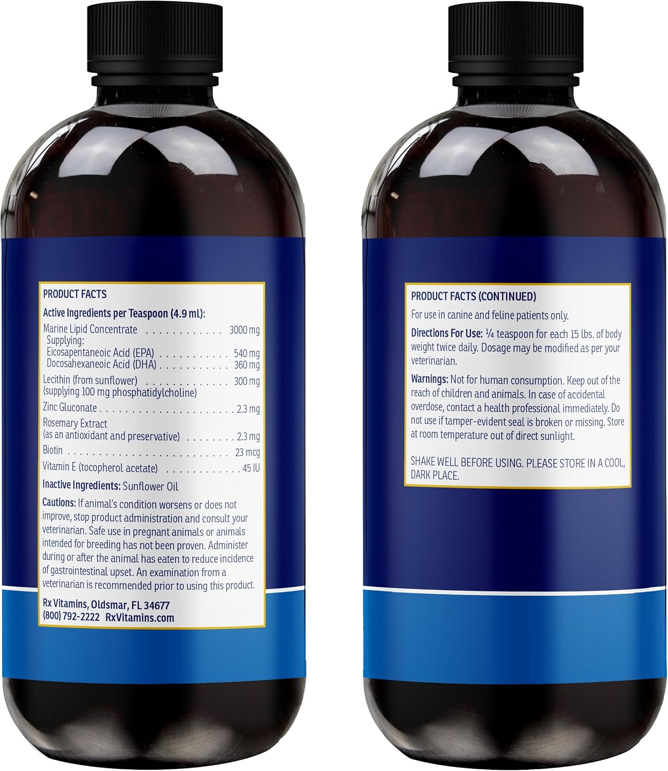 Rx Vitamins Ultra EFA Omega 3 Fish Oil para Perros y Gatos - 237 ml