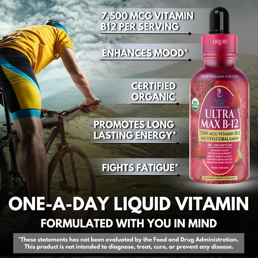 Ultra Max B12 5000 mcg Gotas Sublinguales de Vitamina B12 Metilcobalamina Sabor Fresa