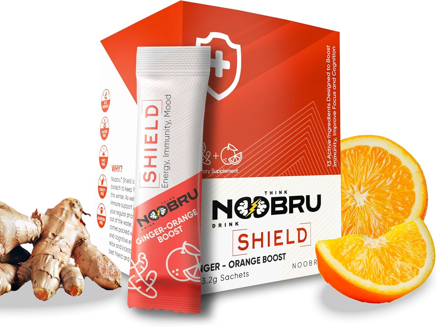 Noobru Shield con Vitamina C y Jengibre - Complemento Multivitamínico y Nootrópico