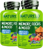 NATURELO Whole Food Brain Supplement - Complemento para la Salud Cerebral con Bacopa, Aronia y Vitaminas B - 60 Cápsulas Vegetarianas (Pack de 2)