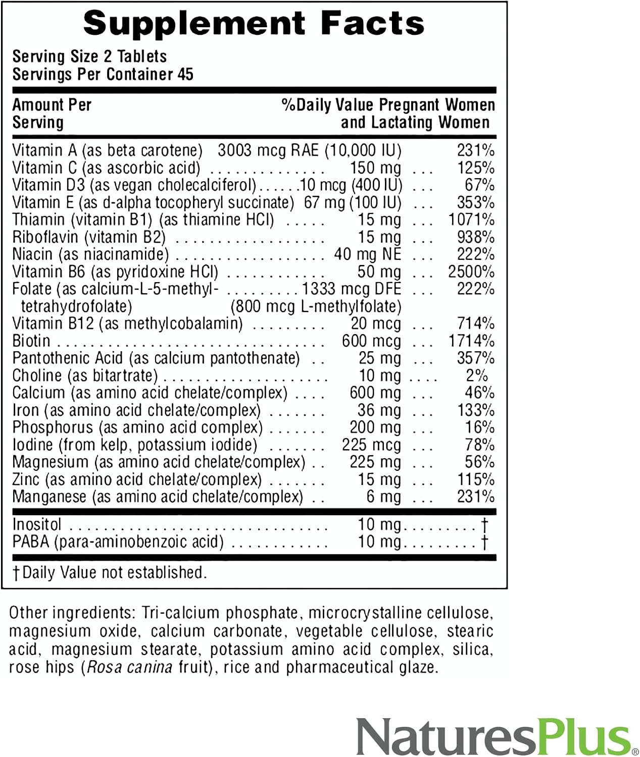 NaturesPlus Ultra Prenatal - 800 mcg Folato, 90 Comprimidos - Multivitamínico Prenatal