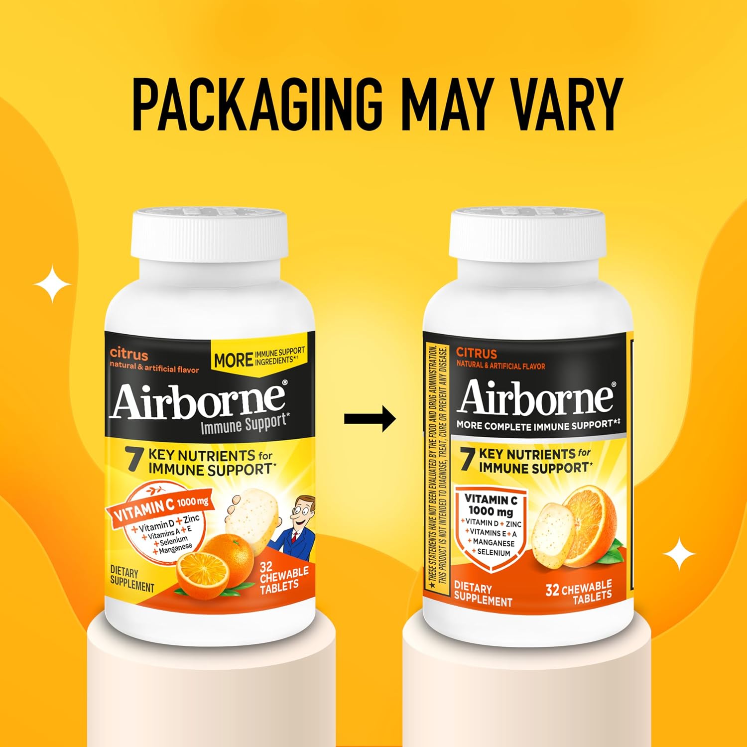 Airborne Vitamina C 1000mg (por ración) Comprimidos Masticables Sabor Cítrico - 32 Unidades
