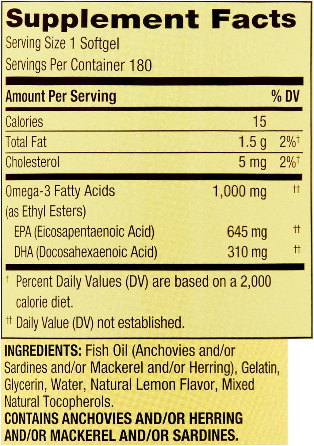Spring Valley Omega-3 1000 mg Aceite de Pescado, 180 Perlas Blandas, Sabor Limón