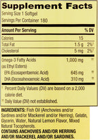 Spring Valley Omega-3 1000 mg Aceite de Pescado, 180 Perlas Blandas, Sabor Limón