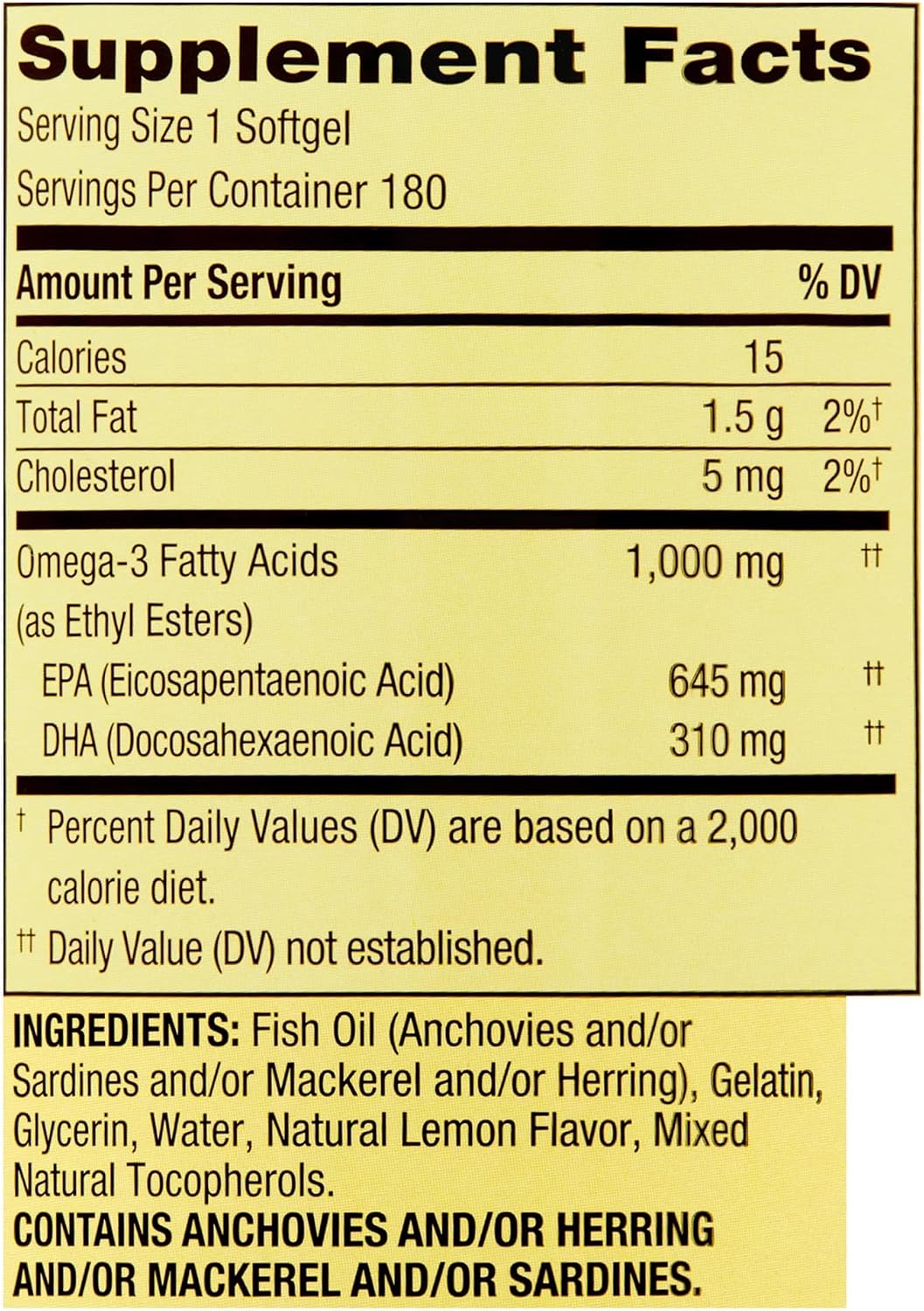 Spring Valley Omega-3 1000 mg Aceite de Pescado, 180 Perlas Blandas, Sabor Limón