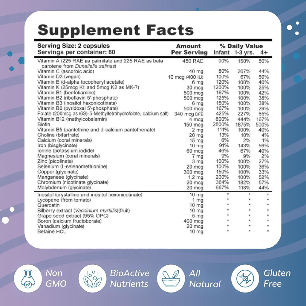 Super Mini-Multi - Multivitamínico infantil con metilfolato y vitamina B12 (120 cápsulas)