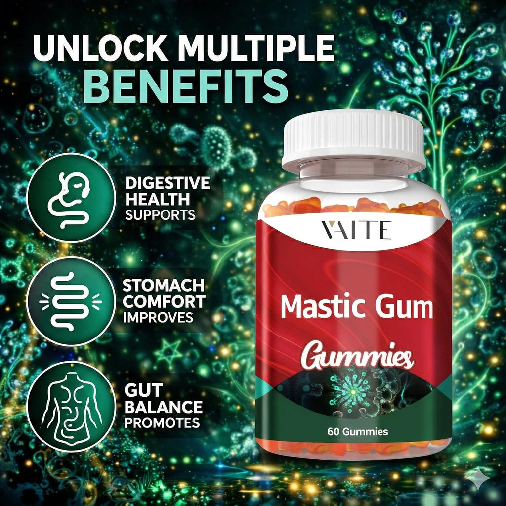 Gominolas de Mastic Gum 1000 mg - Apoyo Digestivo Natural, Resina de Pistacia Lentiscus, Vegano, Sin Gluten, 60 Gomitas